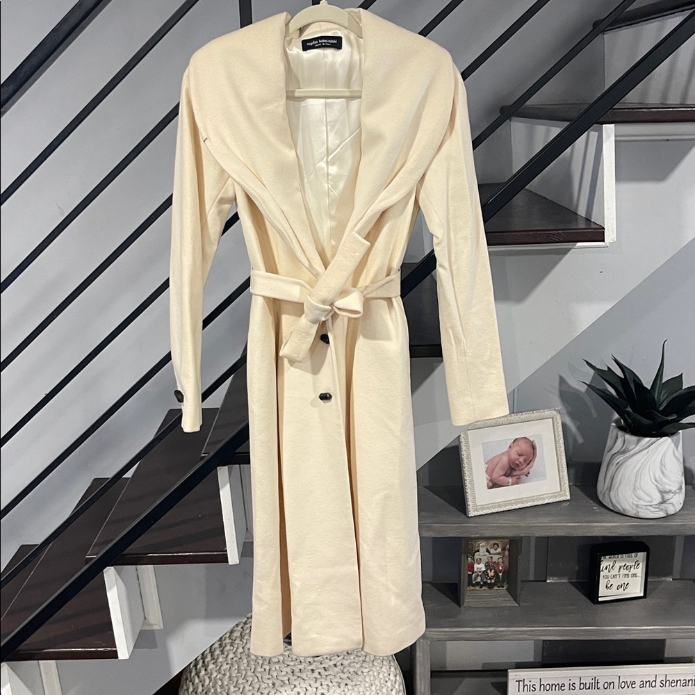 Sophia Kokosalaki Italy Wool‎ Cashmere Long Coat Ivory Off White Chic